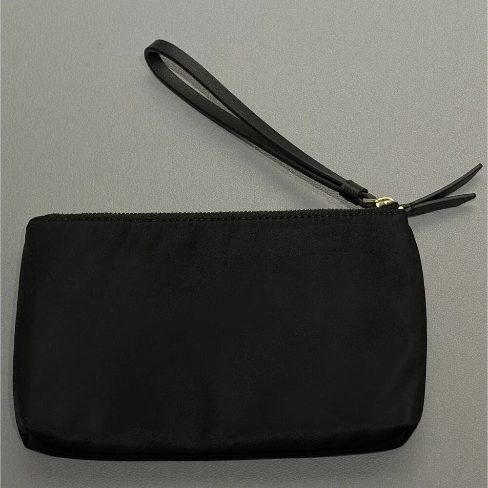 Kate Spade Dawn Medium Double Zip Wristlet Nylon Black Clutch Vegan Organizer